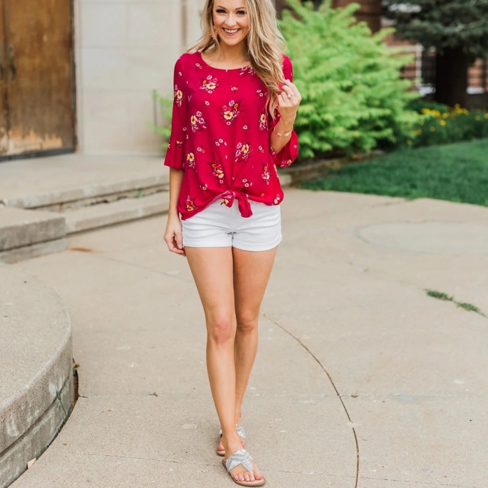NWT Fuchsia Floral Front-Tie Top‎ M - Picture 7 of 14
